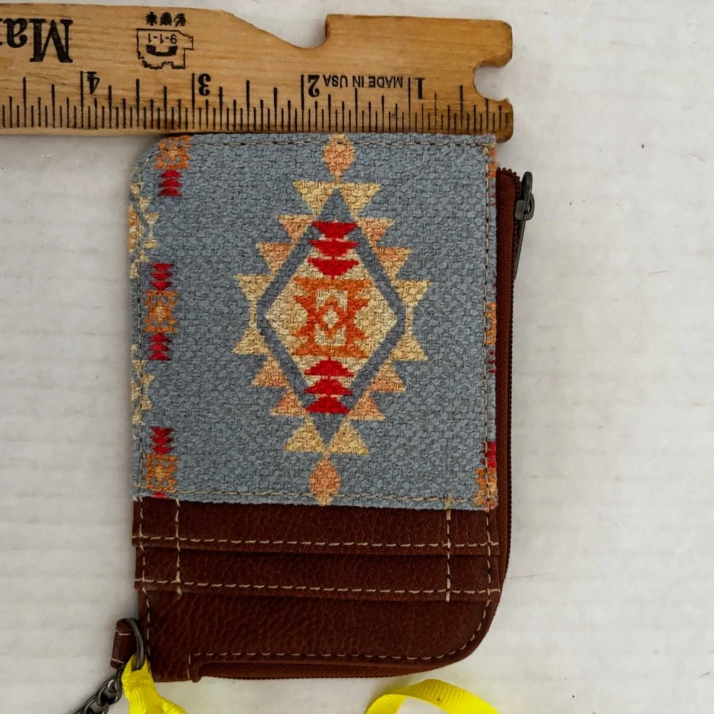 Wrangler Card Holder Wallet Women Brown Blue Aztec‎ Southwestern Keychain NEW